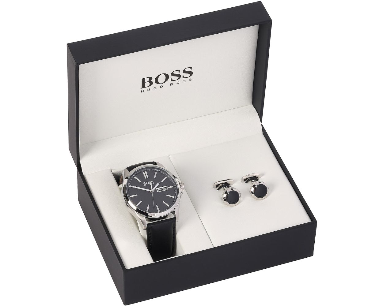Hugo Boss Cufflinks Gift Box Set Gents Leather Watch 1570054