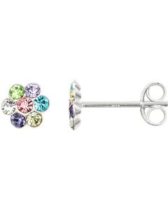 Sterling Silver Multi Coloured Kids Flower Earrings CZ