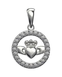 Sterling Silver Claddagh Pendant CZ