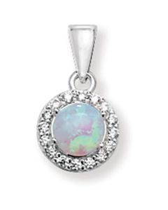 Sterling Silver Opal Pendant CZ