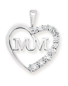 Sterling Silver Mum in Heart Pendant CZ