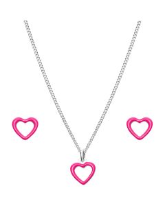 Sterling Silver Kids Pink Heart Earrings and Necklace Set